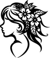 Elegant Silhouette of a Woman with Floral Hair Design for Tattoo or Coloring Book Inspiration vector