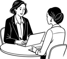 Two Businesswomen Engaged in a Productive Meeting with Laptop Discussion at a Table vector