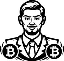 Crypto Enthusiast Businessman Portrait with Bitcoin Symbols for Financial Projects vector
