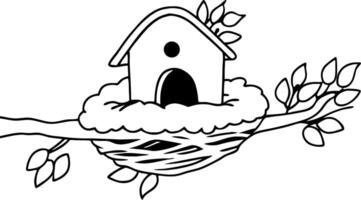 Whimsical Birdhouse Nest Design Ideal for Home Decor and Coloring Projects vector