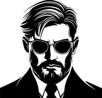 Stylish Man in Sunglasses with Beard and Hair in a Suit Art for Modern Design Projects vector