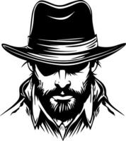 Mysterious Cowboy Character Portrait with Hat and Beard for Tattoo Design and Graphic Use vector