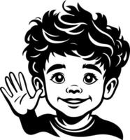 Happy Child Waving Illustration with Cheerful Expression for Various Creative Uses vector