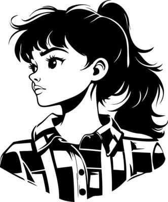 Profile of a Thoughtful Young Woman in a Plaid Shirt for Creative Design Projects