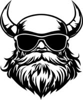 Cool Viking with Horns and Sunglasses Detailed Art for Tattoos and Design Projects vector
