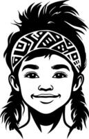 Smiling Young Girl with Patterned Headband Graphic for Tattoos and Illustrative Designs vector