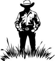Cowboy Silhouette Standing in Tall Grass Emphasizing Western Culture and Rustic Aesthetics vector