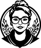Stylized Illustration of Confident Woman with Glasses and Laurel Wreath for Creative Projects vector