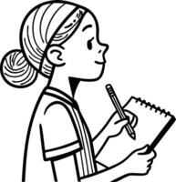 Girl Sketching in Notebook with Pencil Creative Drawing Inspiration for Art Projects vector