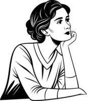 Contemplative Portrait of a Thoughtful Woman in Vintage Style for Creative Projects vector
