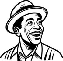 Joyful Vintage Man Smiling in Hat Retro Portrait Illustration Perfect for Tattoos and Art vector