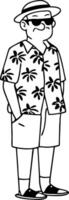 Cheerful Man in Hawaiian Shirt and Hat Relaxing on Vacation Summer Vibes Graphic Design vector