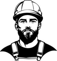 Strong Construction Worker Portrait with Helmet for Tattoo Design or Coloring Page vector