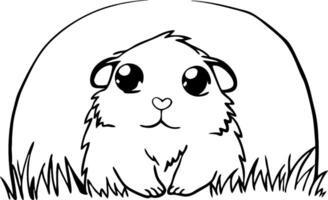 Cute Guinea Pig Character Sitting in Grass with Big Eyes for Coloring or Tattoo Design vector