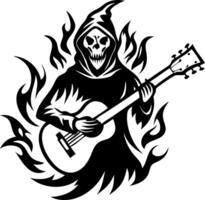 Grim Reaper Playing Guitar Surrounded by Flames Ideal for Rock Music Tattoo Design vector