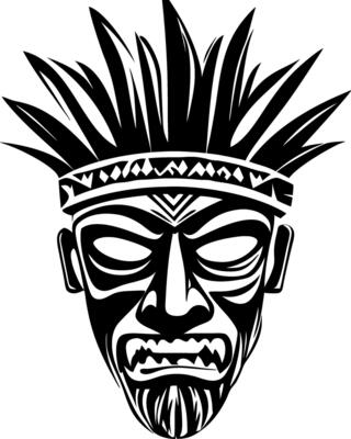 Tribal Mask Art with Spiky Hair Intricate Details Perfect for Tattoo Design and Crafts