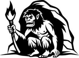 Cave Dweller Holding Torch Illustrating Primitive Human Survival Skills and Prehistoric Culture vector