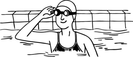 Woman Swimmer in Pool with Goggles Relaxing After a Swim Session Ideal for Sports Themes vector
