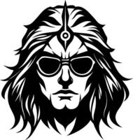 Bold Minimalist Design of a Sunglasses-Clad Heroic Figure with Long Hair vector