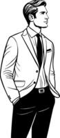 Stylish Businessman in Suit Standing Confidently with Hands in Pockets for Modern Design Projects vector