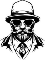 Vintage Gentleman with Mustache and Sunglasses in Formal Attire for Tattoo and Design vector