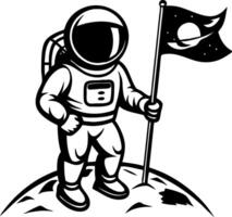 Astronaut Standing on Moon Holding Flag Vintage Space Exploration Design vector