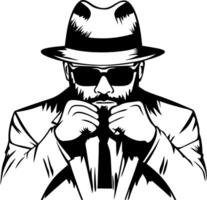 Stylish Man in Suit and Hat with Sunglasses Ready for Action Illustration vector