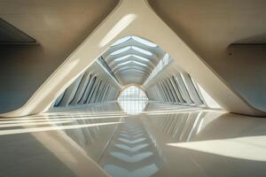 A long hallway with a lot of windows and a lot of light photo