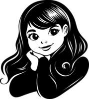 Charming Portrait of a Smiling Young Girl with Long Hair Ideal for Tattoo Design or Coloring Books vector