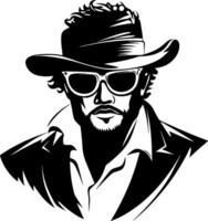 Stylish Male Figure in Sunglasses and Hat Bold Black and White Illustration for Graphic Design vector