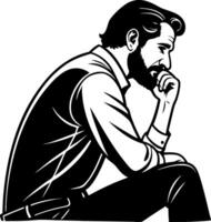 Thoughtful Man Silhouette in Profile Contemplating Life Choices for Artistic Design Projects vector