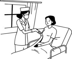 Nurse Providing Care to Patient in Hospital Setting with Bed and Natural Light vector