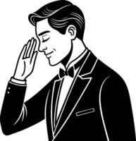 Elegant Man in Tuxedo Saluting Classic Vintage Illustration Ideal for Fashion and Design Projects vector