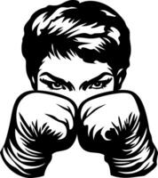 Powerful Female Boxer with Fierce Expression and Boxing Gloves Ready for Action vector