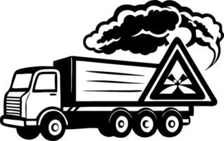 Hazardous Waste Truck with Warning Symbol and Smoke Graphics for Safety Signs and Illustrations vector