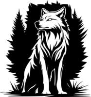Majestic Wolf Silhouette Surrounded by Forest Elements Ideal for Tattoo Design and Artwork vector