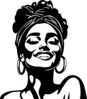 Radiant Smiling Woman with Headwrap Elegant Black and White Art for Creative Projects vector