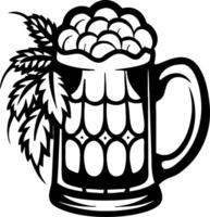 Detailed Beer Mug Illustration with Hops and Leaves Ideal for Tattoos and Coloring Pages vector