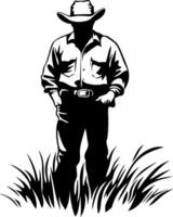 Silhouette of a Cowboy Standing Proudly in Tall Grass Ideal for Western Themes and Designs vector