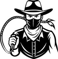 Cowboy Character with Lasso in Black and White Style for Western Themes and Designs vector