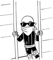 Ninja Character Using Bars in Action Illustration Perfect for Tattoo and Coloring Designs vector