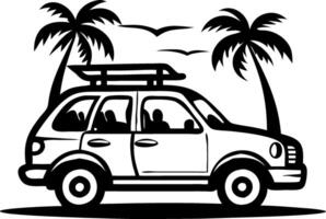 Surfer Car with Palm Trees and Ocean Elements Perfect for Beach Themed Designs vector