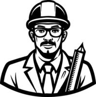 Professional Architect with Helmet Glasses and Ruler Portrait Illustration for Design Projects vector