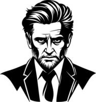 Stylized Vintage Man Portrait with Thick Hair and Beard in Suit for Modern Design Projects vector