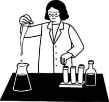 Scientist Conducting Experiment with Test Tubes and Beaker in Laboratory Setting vector