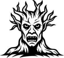 Menacing Tree Monster Face with Twisted Branches for Fantasy Artwork and Tattoo Designs vector