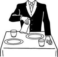 Elegant Waiter Serving Table Setting with Plates and Glasses for Restaurant or Event Design vector