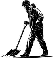 Manual Laborer Shoveling Snow in Winter Attire Illustration for Seasonal Graphics vector