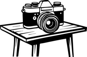 Vintage Camera Illustration on Wooden Table for Enthusiasts and Art Projects vector