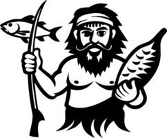 Mythical Fisherman Holding Spear and Fish Representing Maritime Culture and Tradition vector